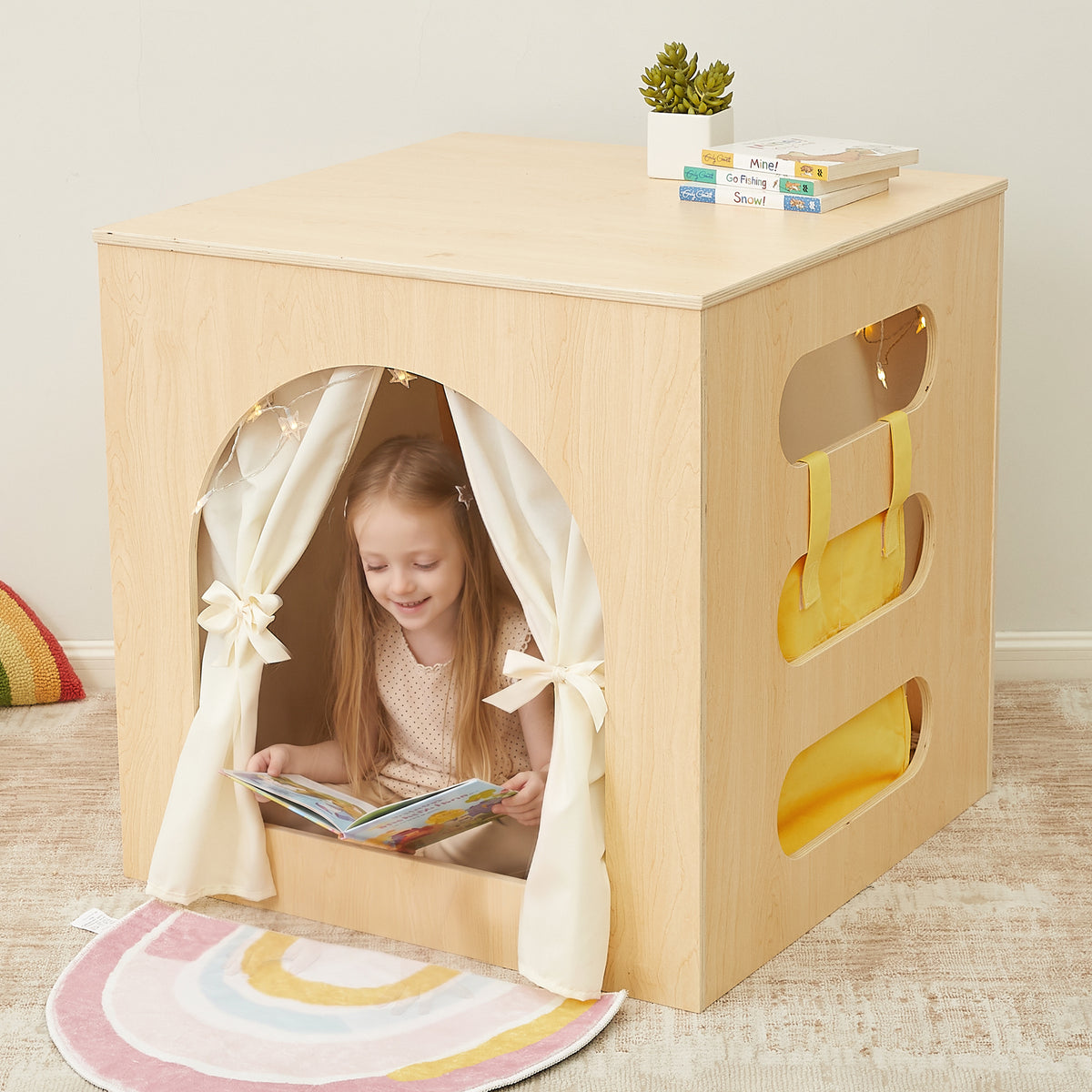 OOOK Plywood Reading Nook and Playhouse with Magnetic Whiteboard, PU Leather Cushion &amp; Storage Bag