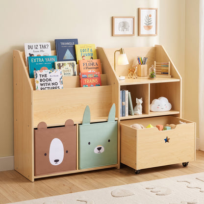 OOOK Plywood Large Montessori Shelf and Toy Storage Organizer with Wood Rolling Bin