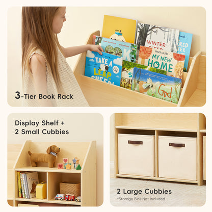 OOOK Plywood Large Montessori Shelf and Toy Storage Organizer with Wood Rolling Bin