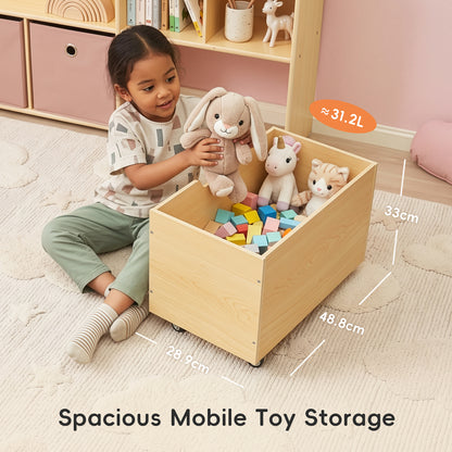OOOK Plywood Large Montessori Shelf and Toy Storage Organizer with Wood Rolling Bin