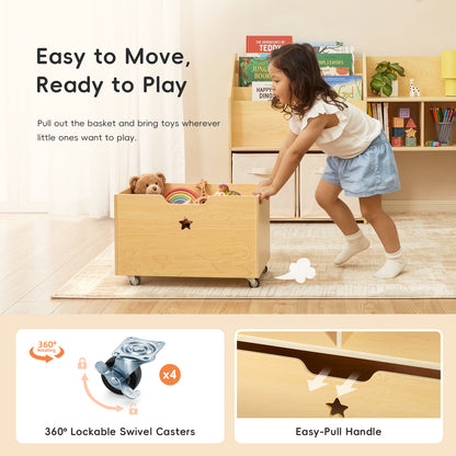 OOOK Plywood Large Montessori Shelf and Toy Storage Organizer with Wood Rolling Bin