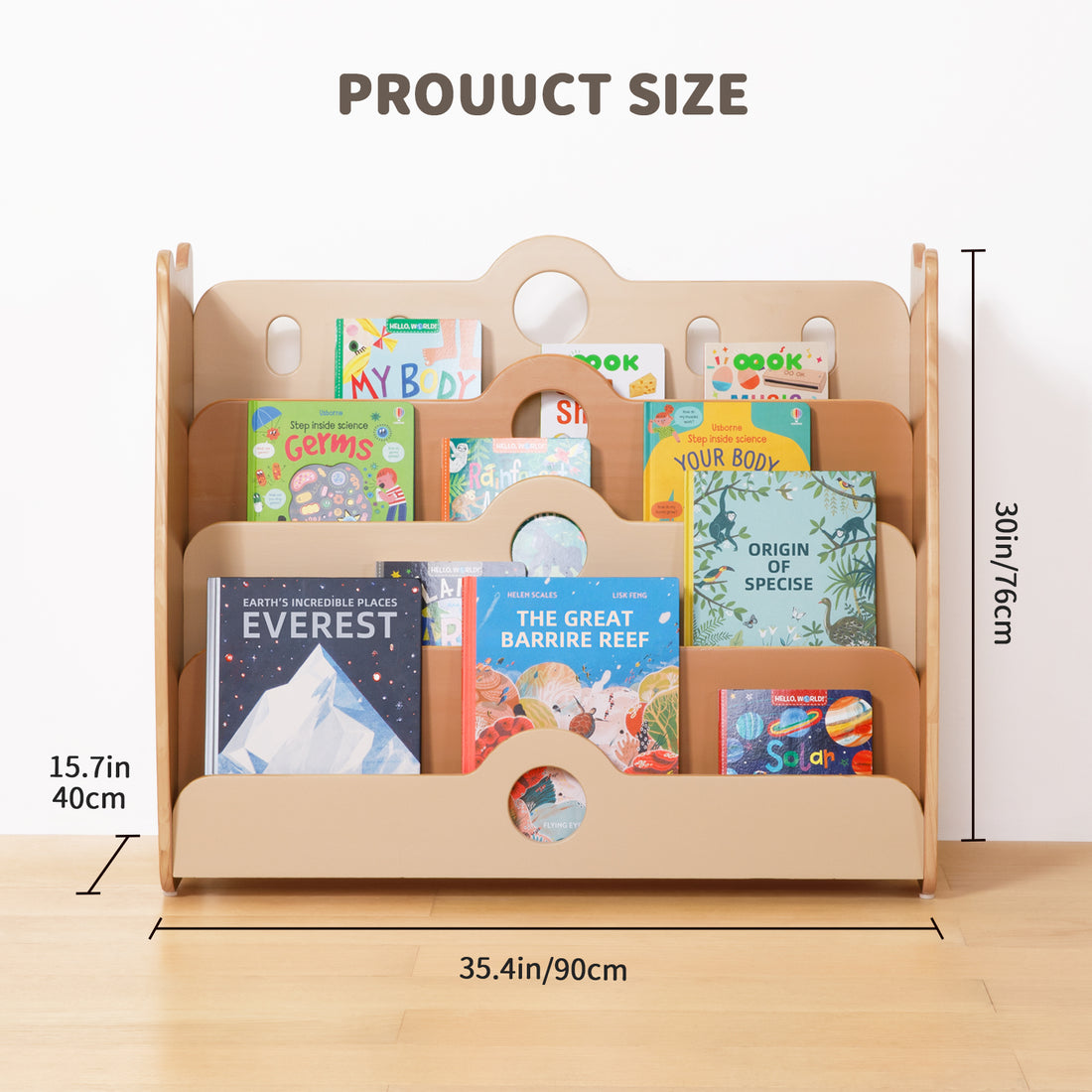 Solid Wood Pine Montessori Bookshelf