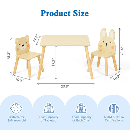 OOOK Wooden Kids Table set, Cute Todder table with 2 Animal Chairs