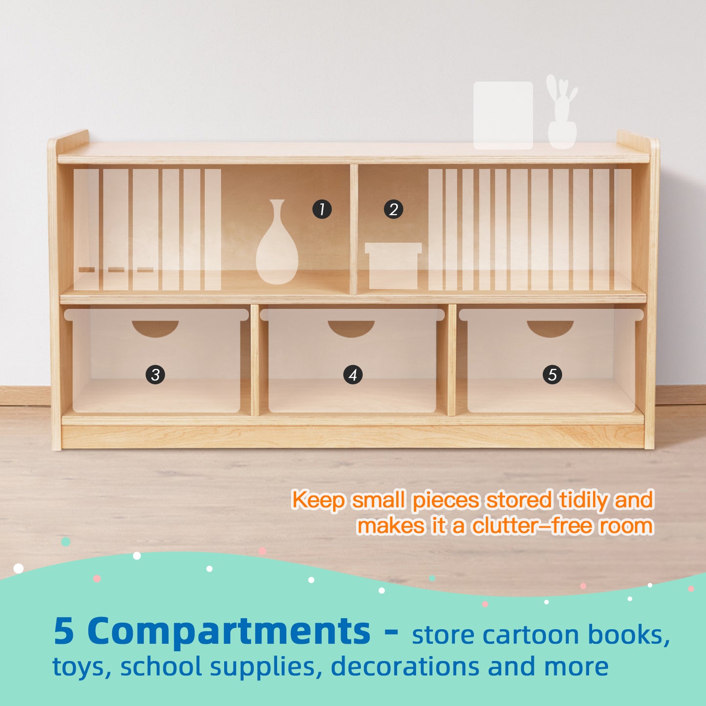 Montessori Shelf 5-Section Wooden Storage Cabinet