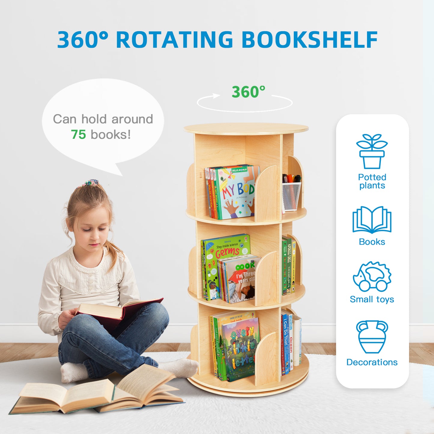 Kids Rotating Bookshelf Tower