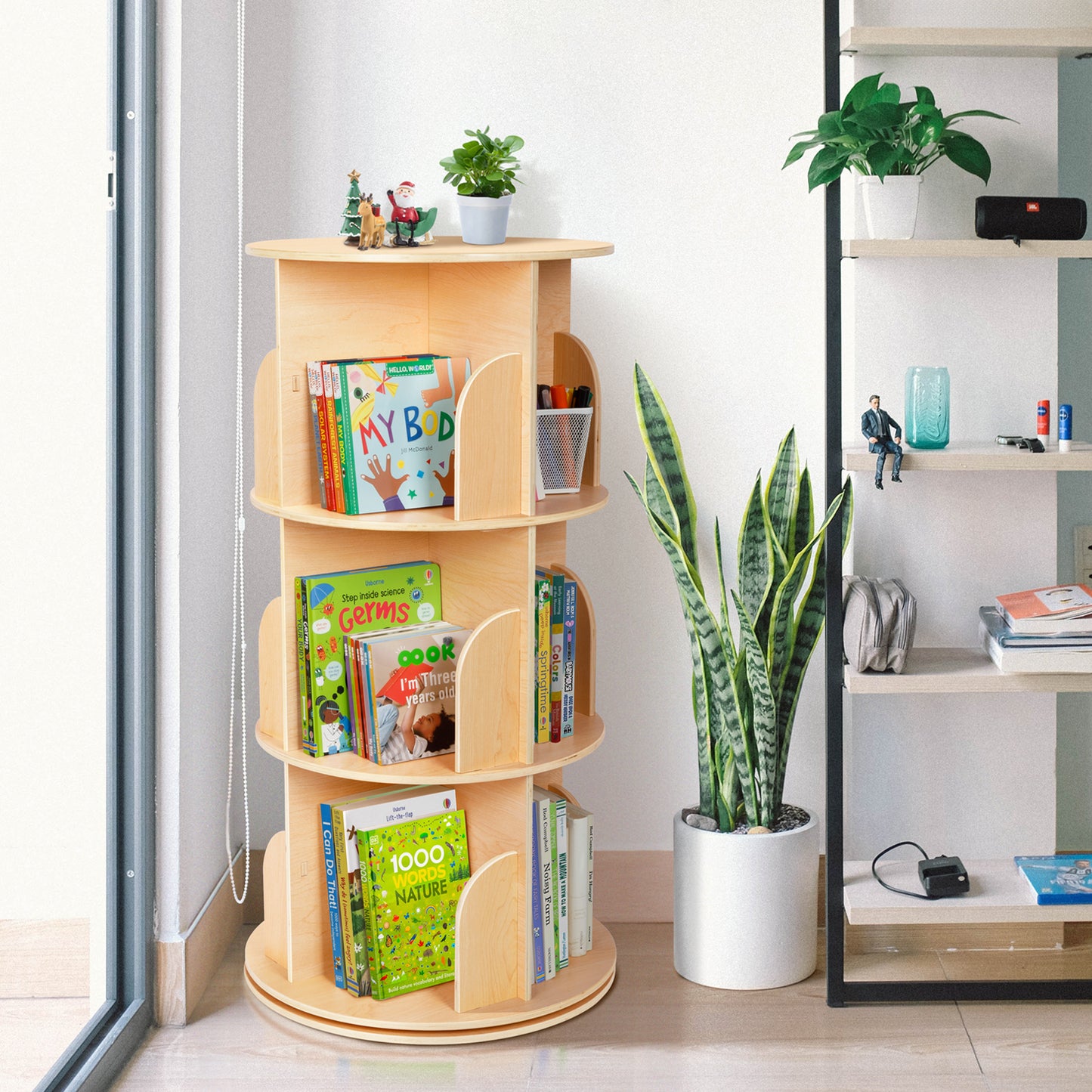 Kids Rotating Bookshelf Tower