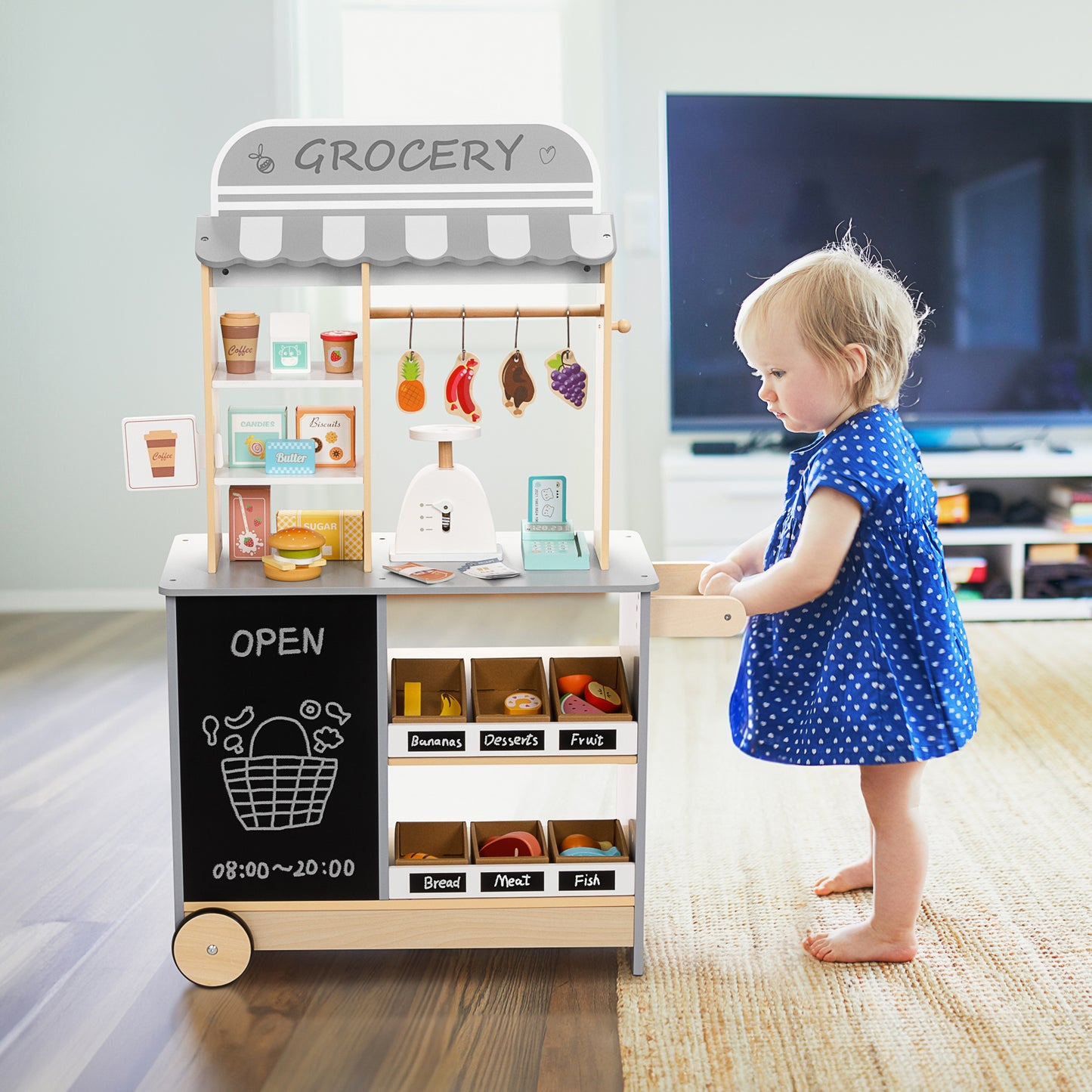 All-in-One Grocery Store Pretend Play with Chalkboards