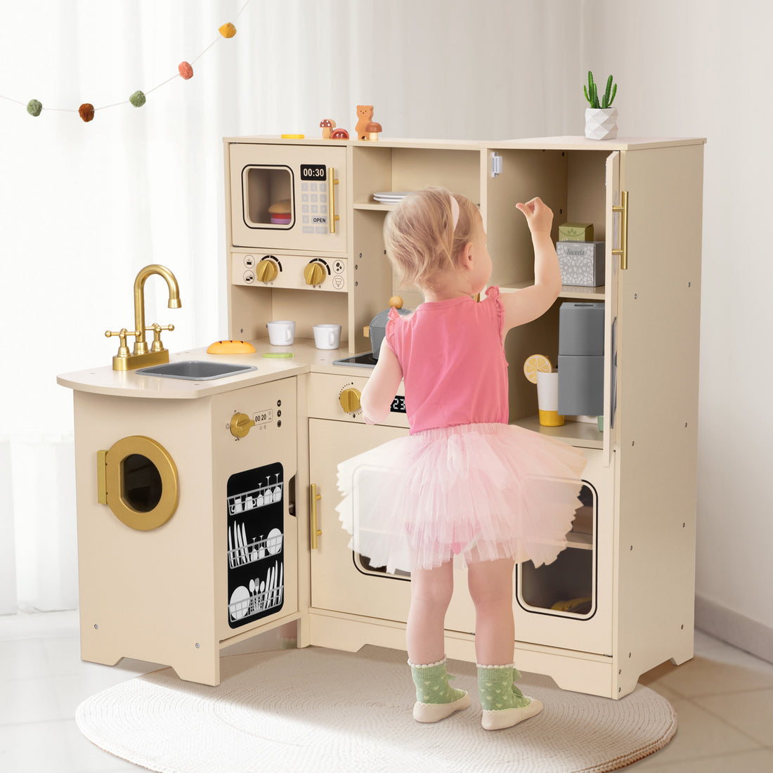 OOOK Kids Kitchen Playset for Toddlers 3-5, Wooden Play Kitchen Set