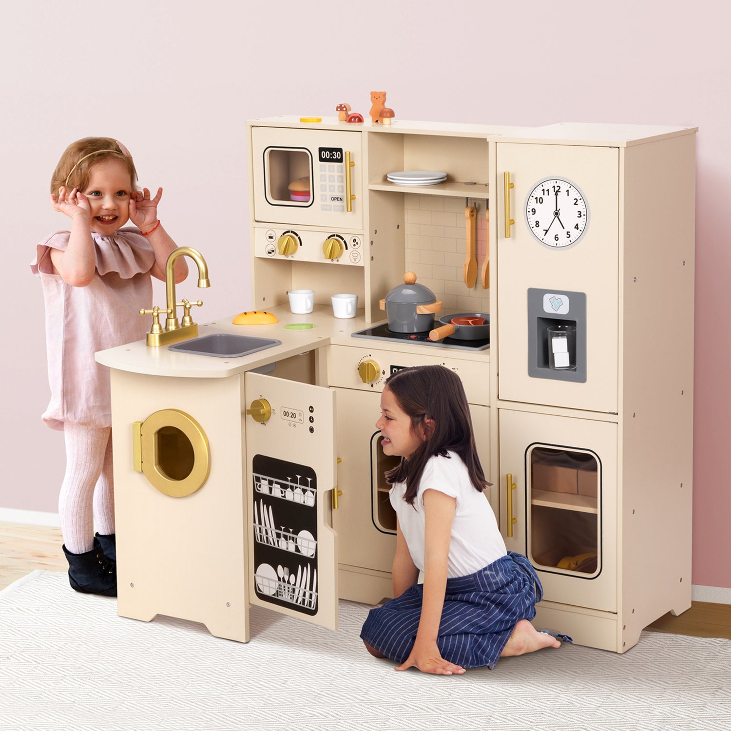 OOOK Kids Kitchen Playset for Toddlers 3-5, Wooden Play Kitchen Set