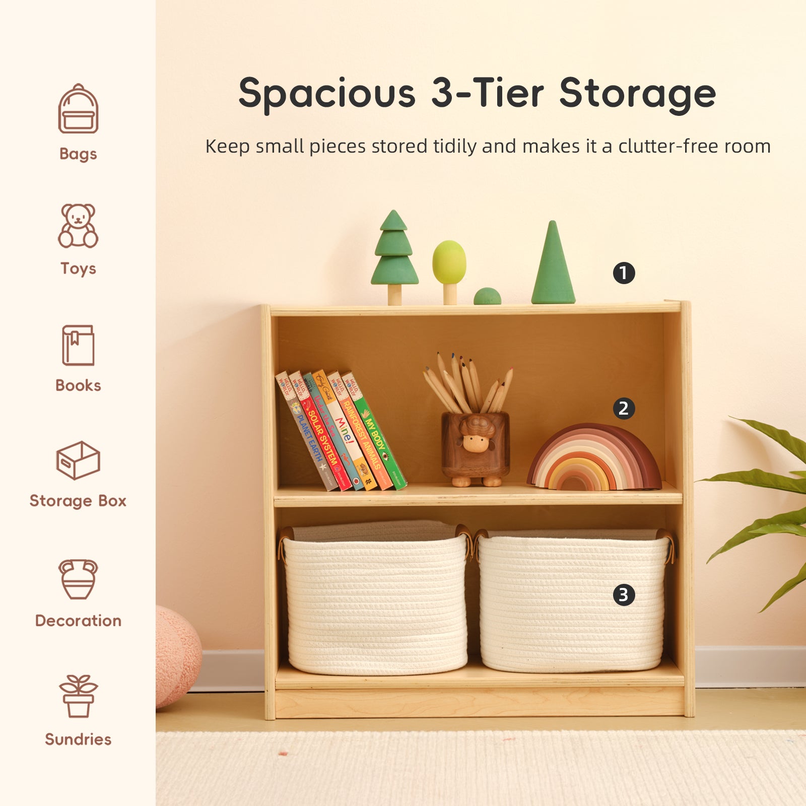 OOOK Wood Montessori Shelf and Toy Storage