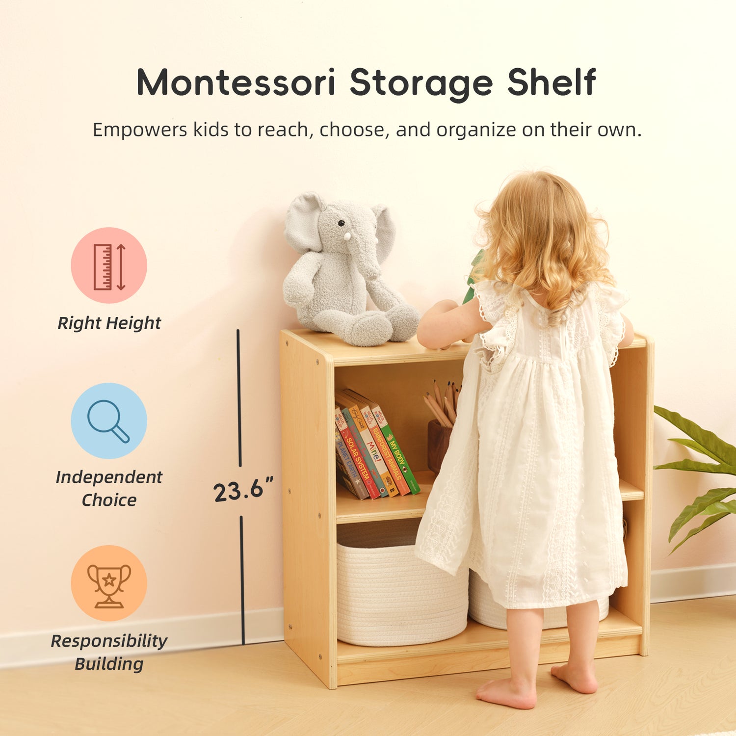OOOK Wood Montessori Shelf and Toy Storage