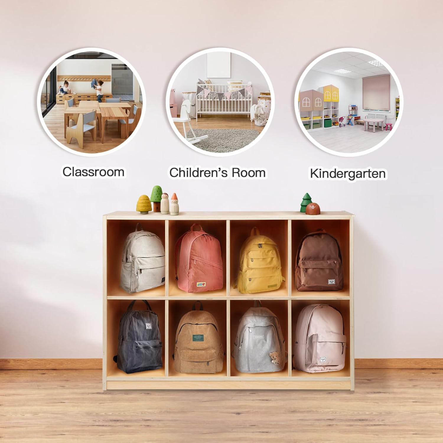 OOOK 8-Compartment Backpack Wooden Storage Cabinet