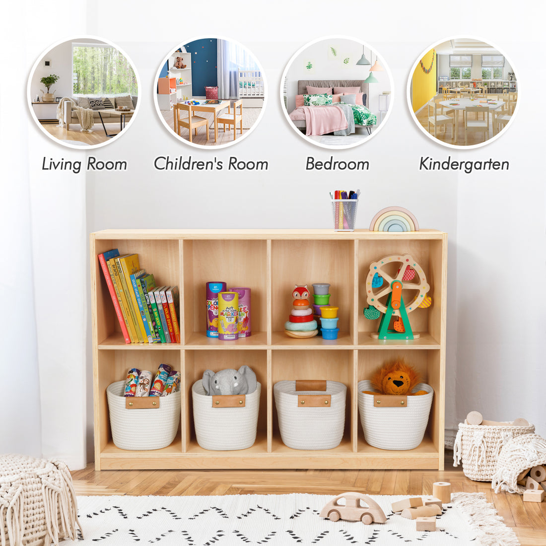 8-Compartment Backpack Wooden Storage Cabinet