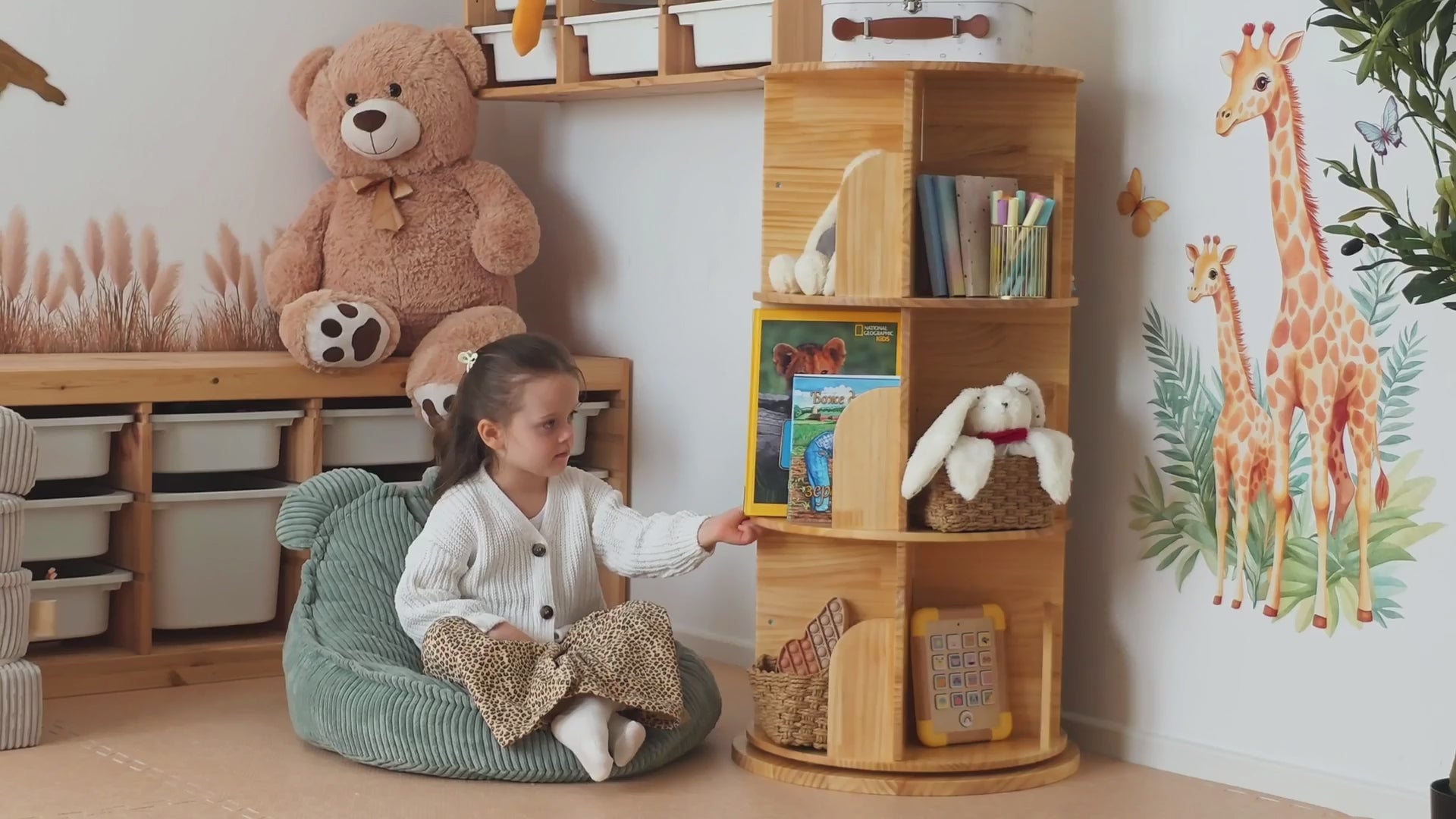 OOOK Solid Wood Rotating Bookshelf for Kids