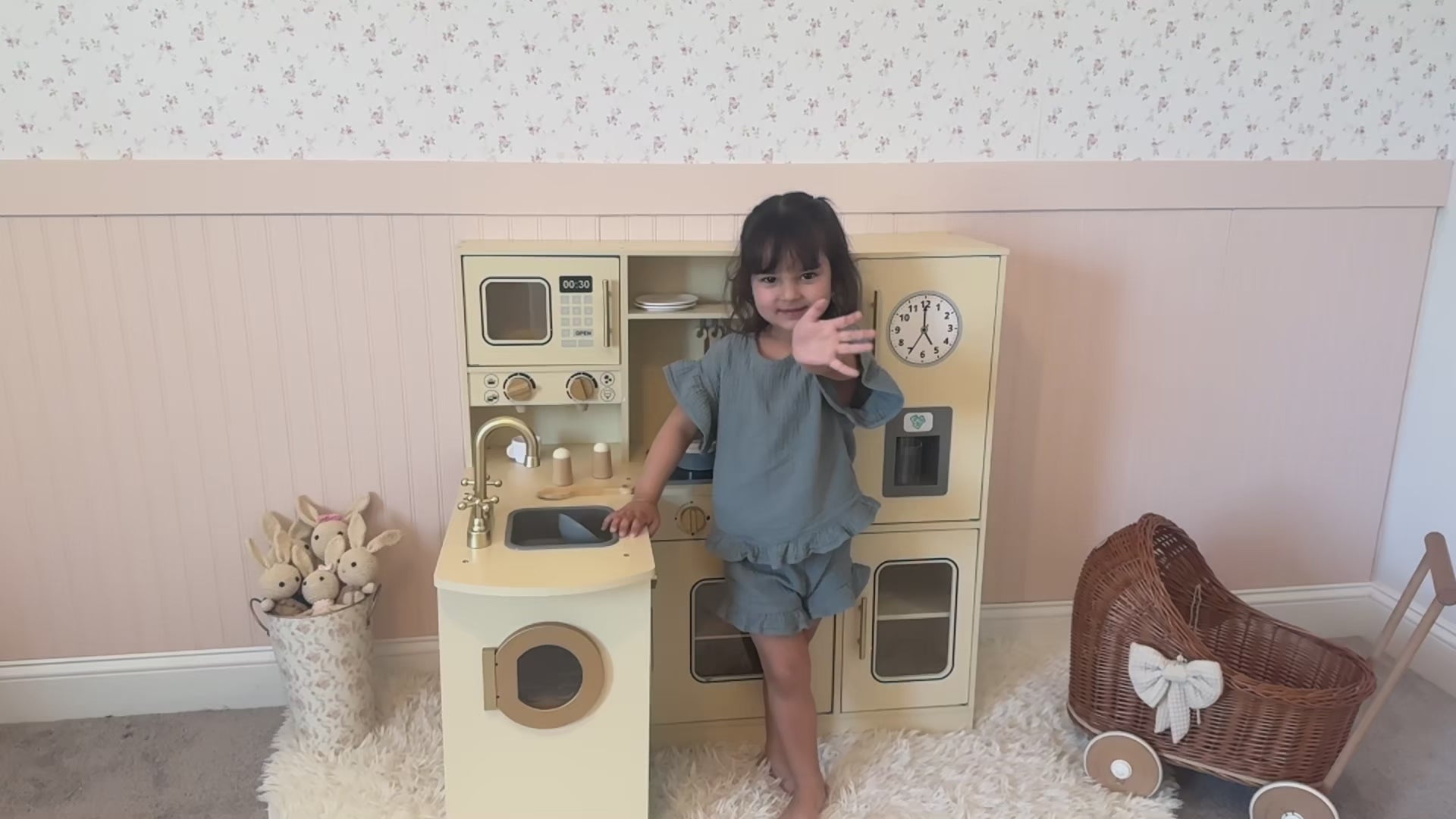 OOOK Kids Kitchen Playset for Toddlers 3-5, Wooden Play Kitchen Set