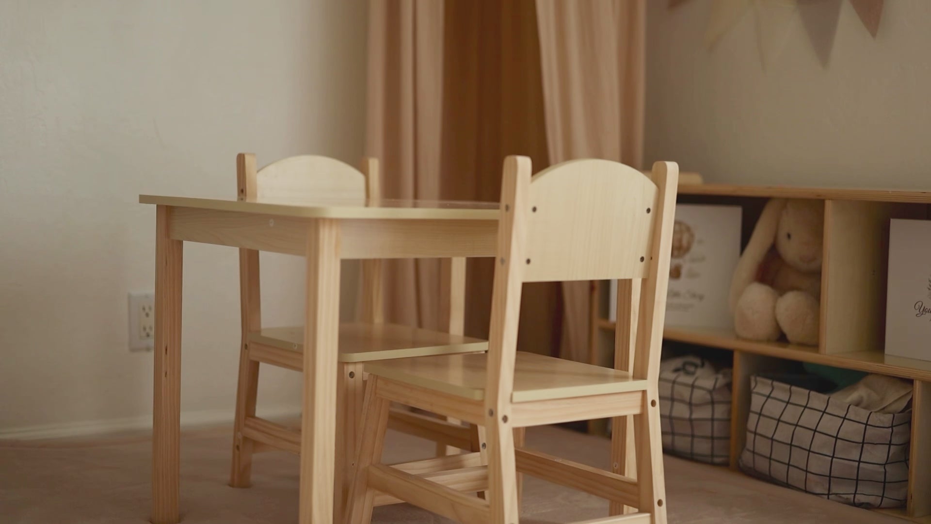 OOOK Wood Kids Table and Chairs Set,Waterproof Desktop