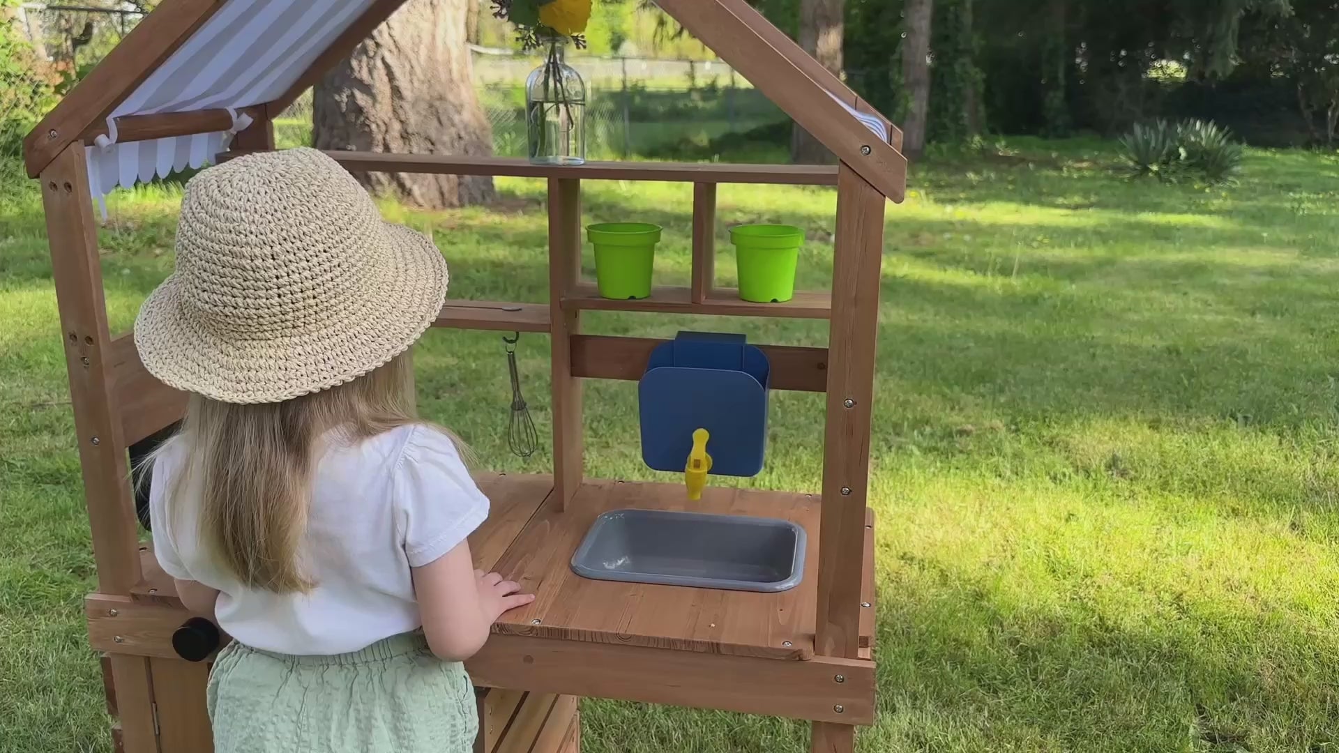 OOOK Mud Kitchen for Kids Outdoor,Solid Fir Wood Kids Kitchen Playset