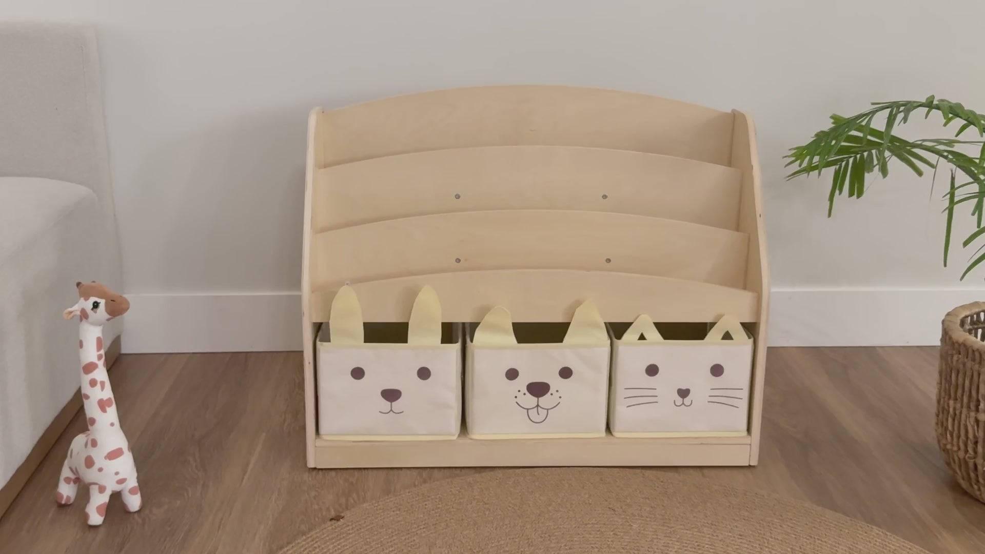 OOOK 3-Tier Kids Bookshelf with 3 Removable Fabric Storage Bins