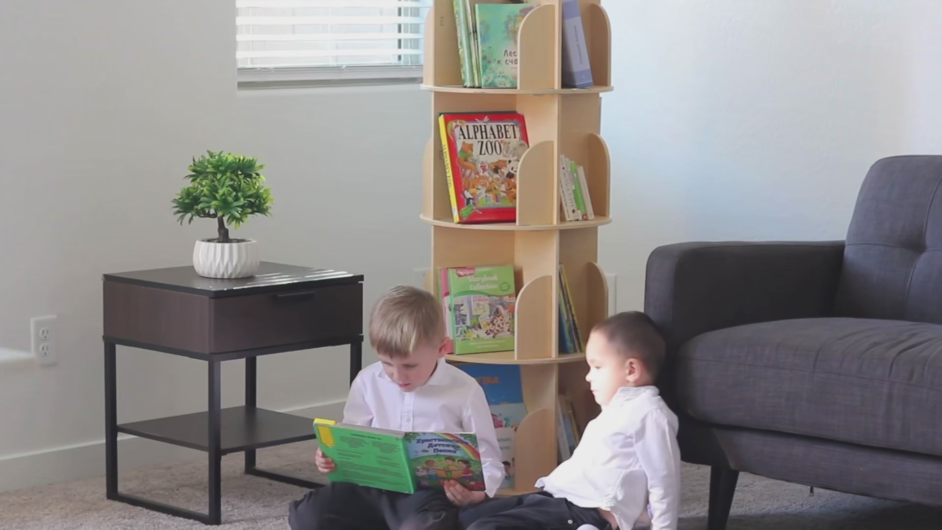 OOOK Plywood Wood Rotating Bookshelf for Kids, Spinning Bookshelf Tower