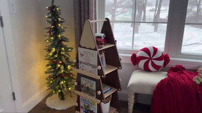OOOK Pine Wood 4 Tier Rotating Bookshelf Tower