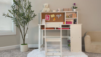 OOOK Kids Desk and Chair Set with Bulletin Board, Kids Study Table and Chair Set
