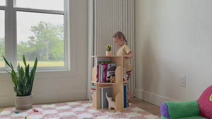 OOOK 2 Tier Rotating Bookshelf, Small Corner Bookshelf Floor Standing
