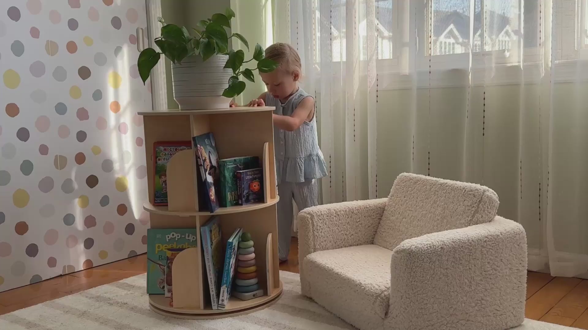 OOOK 2 Tier Rotating Bookshelf, Small Corner Bookshelf Floor Standing