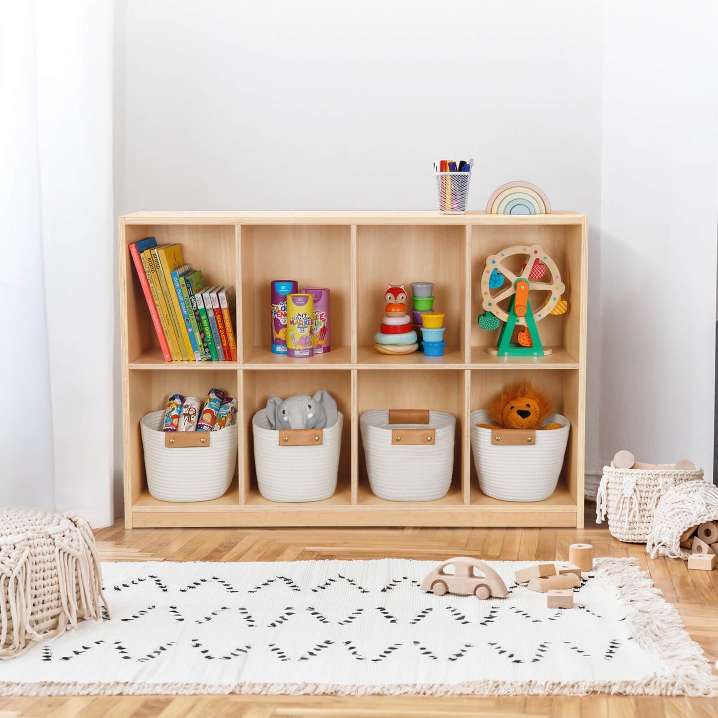 8-Compartment Backpack Wooden Storage Cabinet